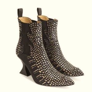 John Fluevog Esoteric Temptations ASPASIA Flamed Chelsea Boot -Black & Gold Croc